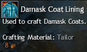 MMOJUGG Guild Wars 2 US Damask Coat Lining Details View of Item Function and Use